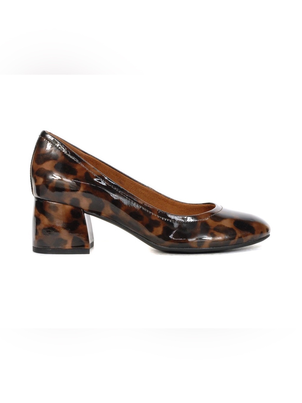 Vionic Women's Carmel Black Leopard Patent Leather Pumps 6.5
